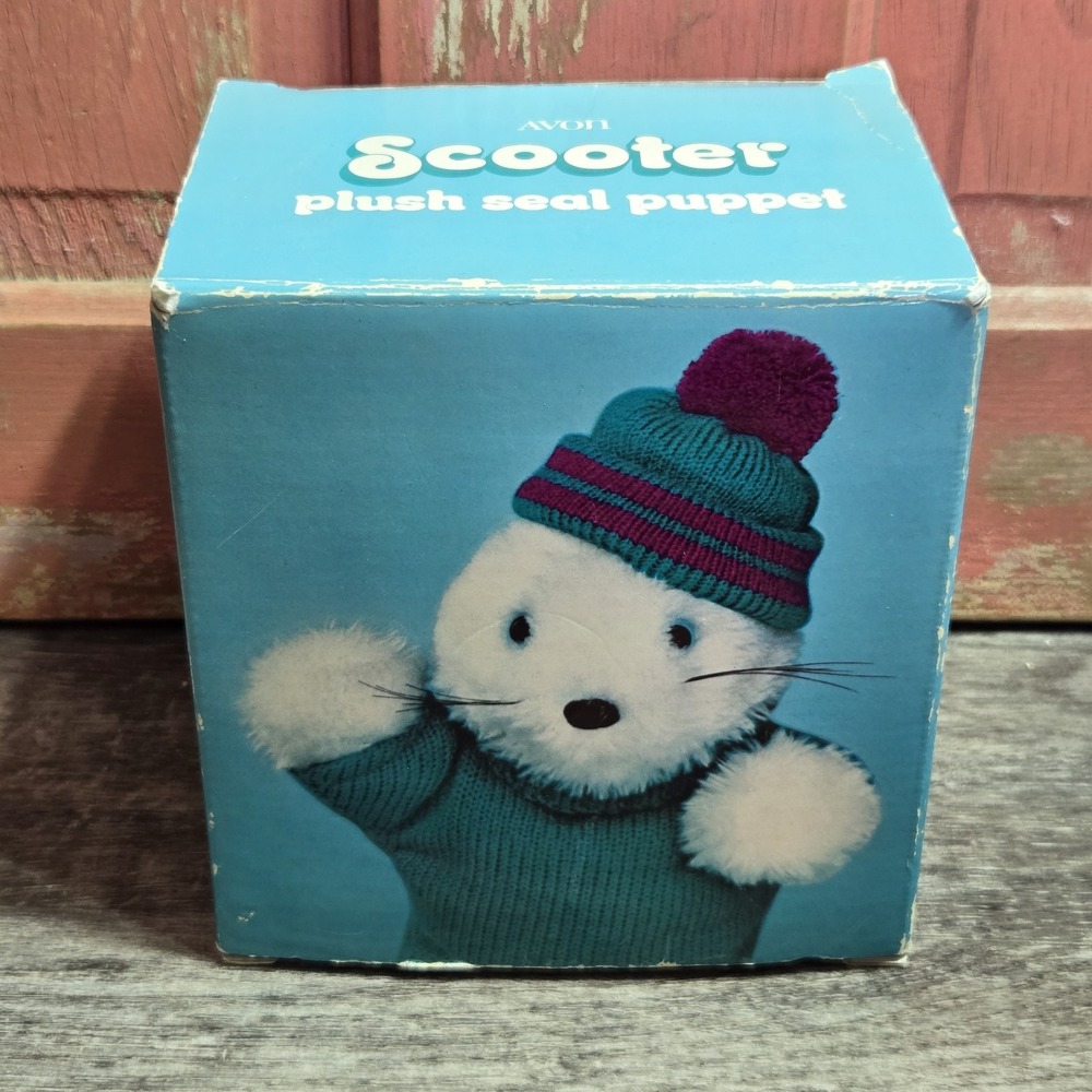 Vintage Avon Scooter Baby Seal Plush Hand Puppet 1983 New In Plastic with Box